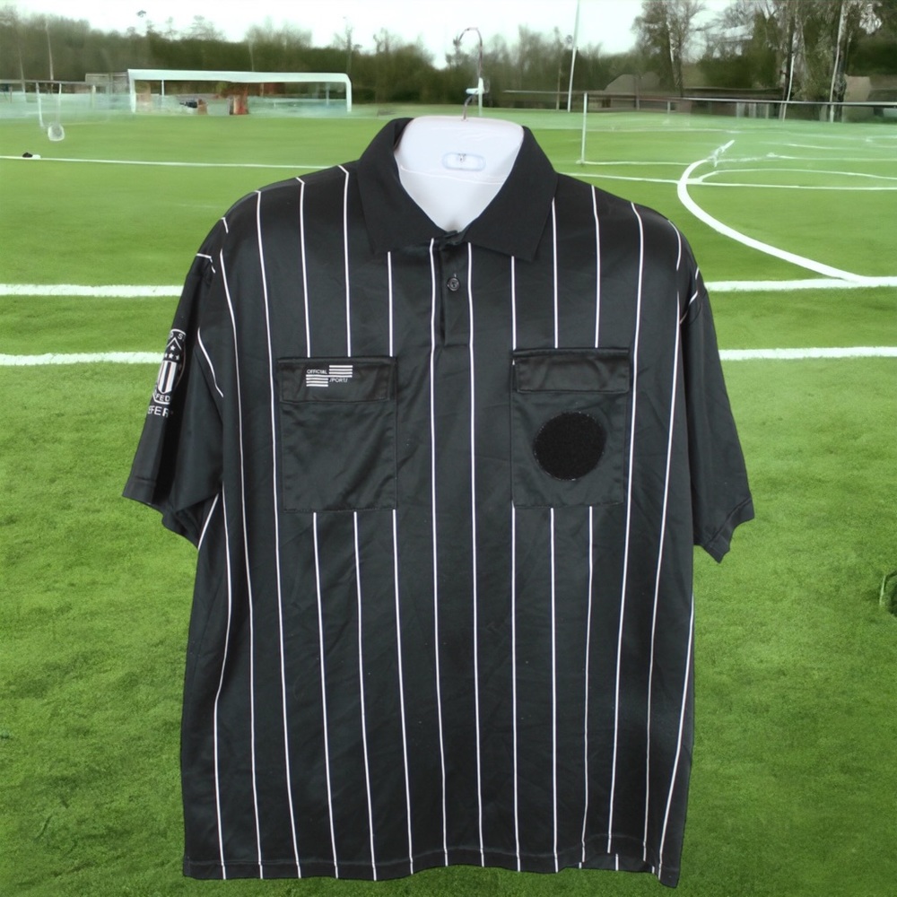 Official Sports International Polo Shirt Mens Size XL Black Referee Polo Striped